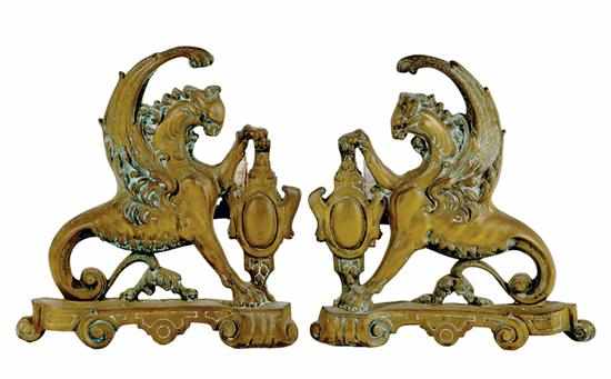 Appraisal: Pair Gothic Revival cast-iron andirons second half th century facing