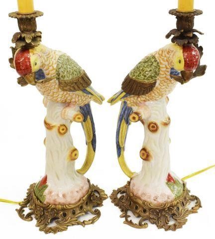 Appraisal: pair Chinese porcelain polychrome parrot figure table lamps th c