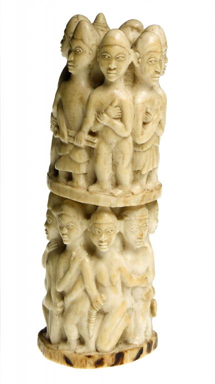 Appraisal: ETHNOGRAPHICA AN AFRICAN IVORY CARVING of continuous scenes of seven