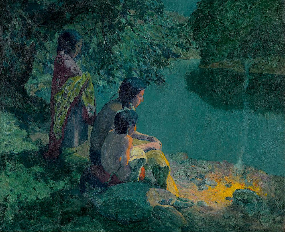 Appraisal: Eanger Irving Couse - River Camp - Moonlight circa Exclusive