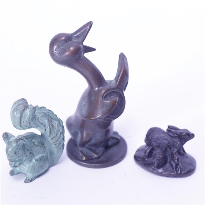 Appraisal: Three sculptural metal Animals- Musical Duck squirrel and rabbit H