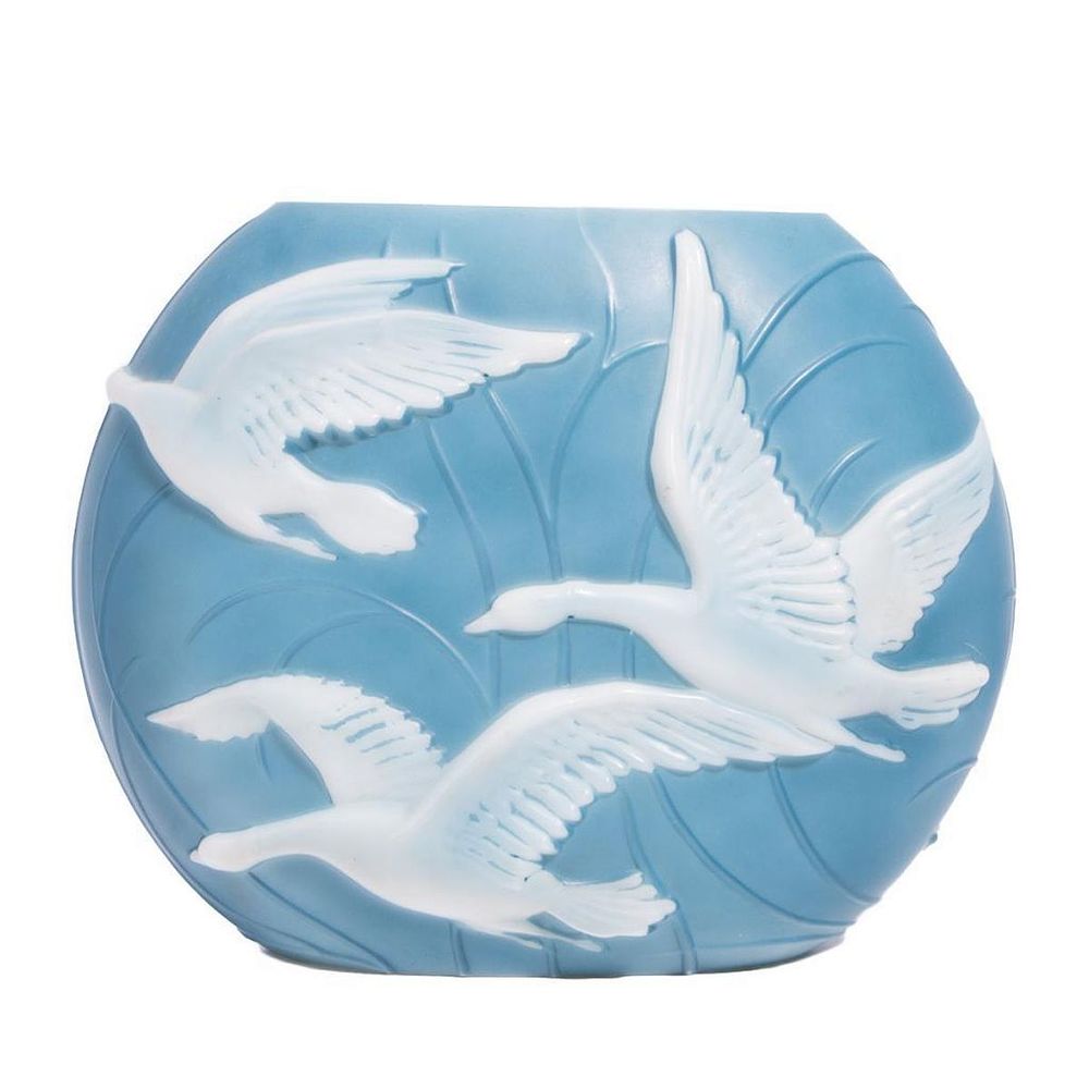 Appraisal: Circular Molded Glass Vase with Geese in Flight Molded white