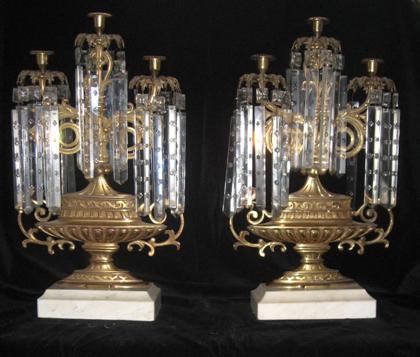 Appraisal: Pair of brass and marble girandoles with lustres th century