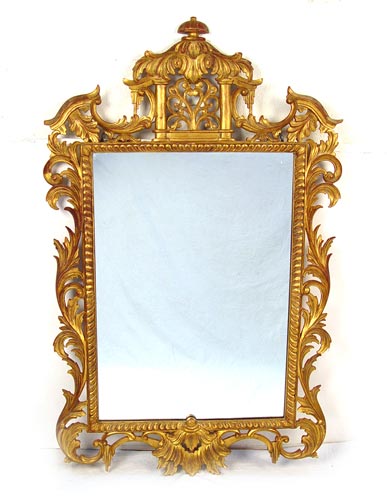 Appraisal: LARGE CHIPPENDALE STYLE GILT WOOD FRAMED MIRROR th C carved