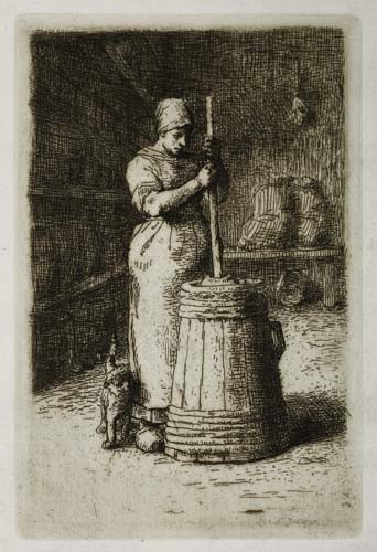 Appraisal: JEAN-FRAN OIS MILLET La Baratteuse Etching printed in sepia on