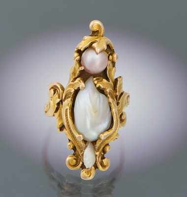 Appraisal: A Ladies' Baroque Pearl and Scroll Design Ring k yellow