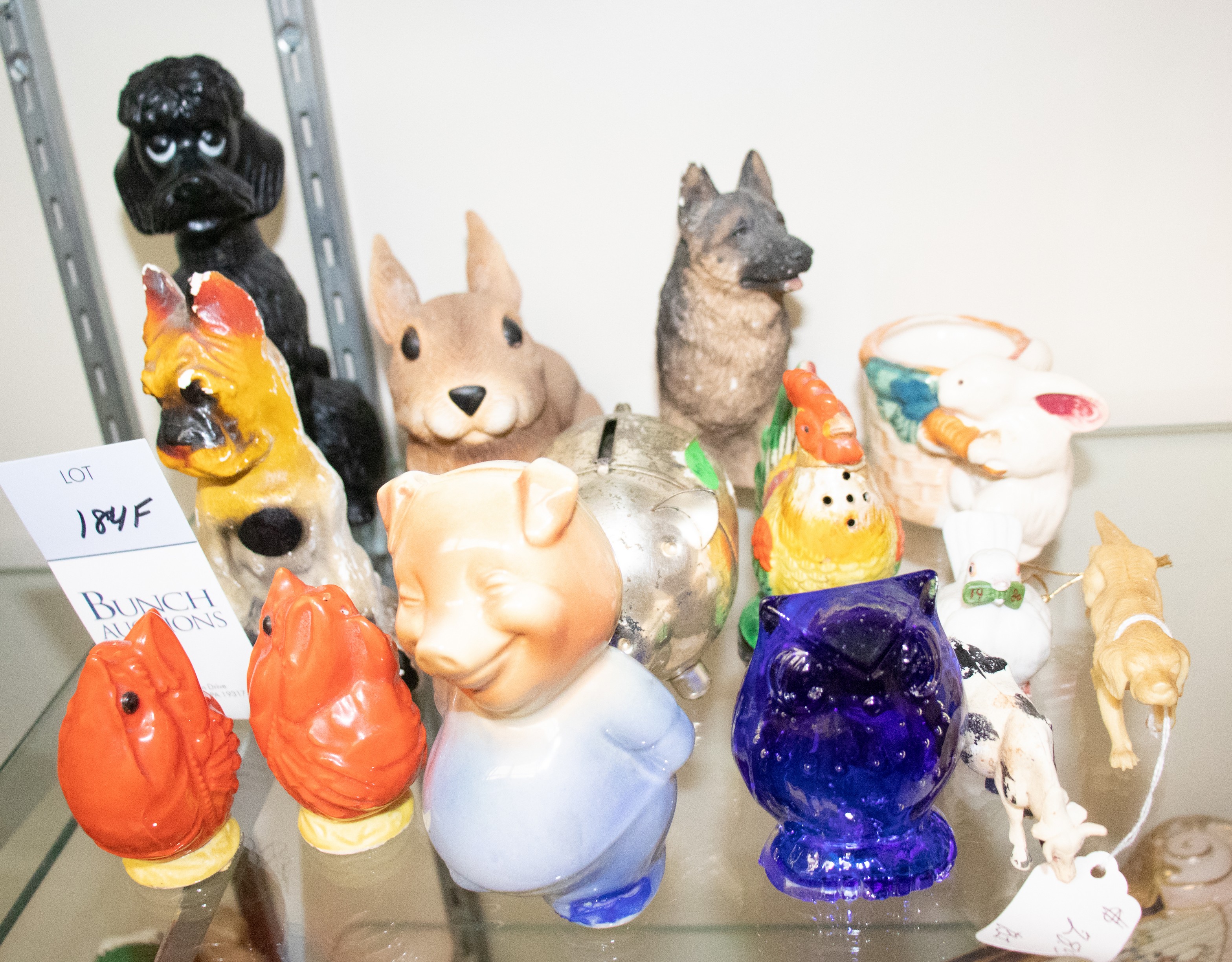 Appraisal: Animal figurines including Japanese lobster shakers chalkware dogs plastic poodle