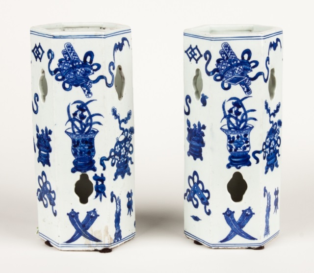 Appraisal: Pair of Chinese blue and white porcelain lanterns pair of