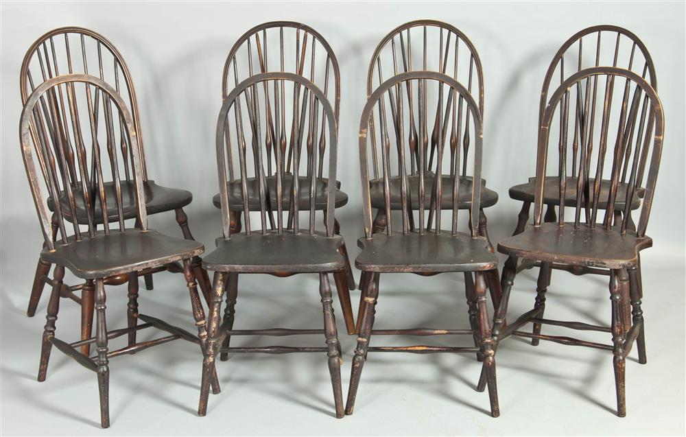 Appraisal: ASSEMBLED SET OF EIGHT BLACK PAINTED WINDSOR CHAIRS TH CENTURY