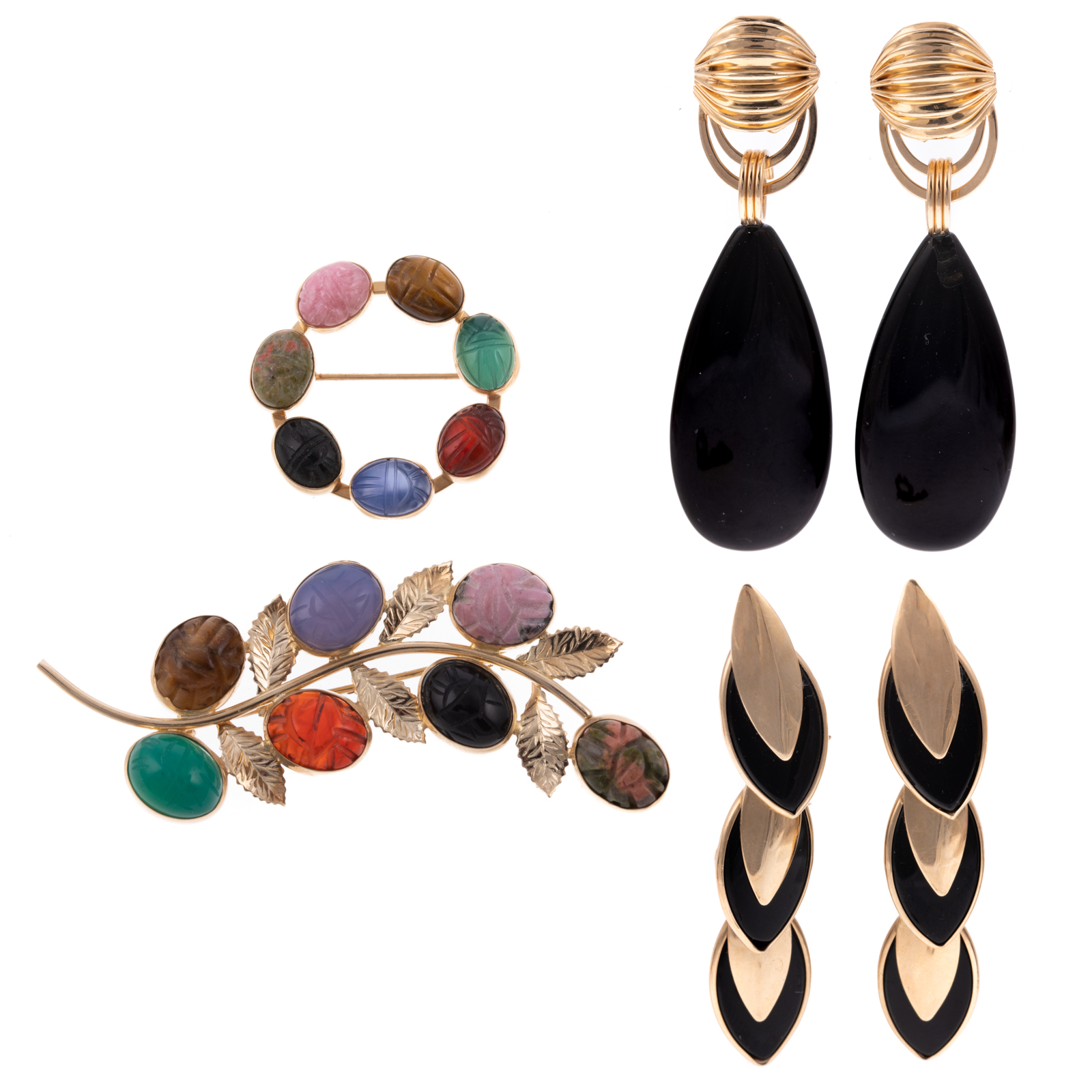 Appraisal: A COLLECTION OF SCARAB BLACK ONYX JEWELRY IN K K