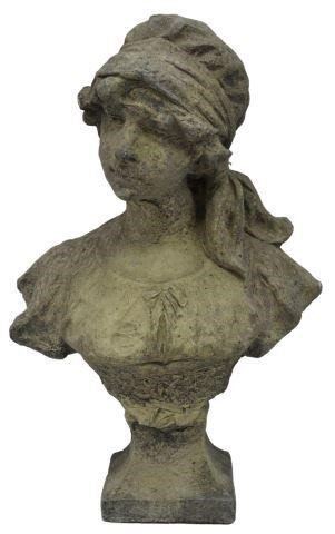 Appraisal: Cast stone garden statuary female bust with headscarf on socle