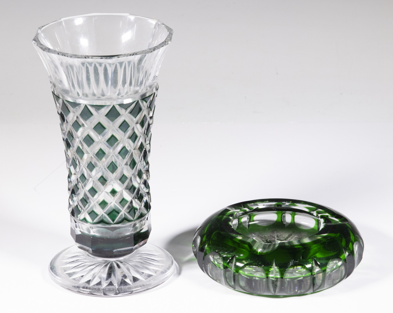 Appraisal: GREEN CUT TO CLEAR GLASS Pieces of Vintage Bohemian Cut