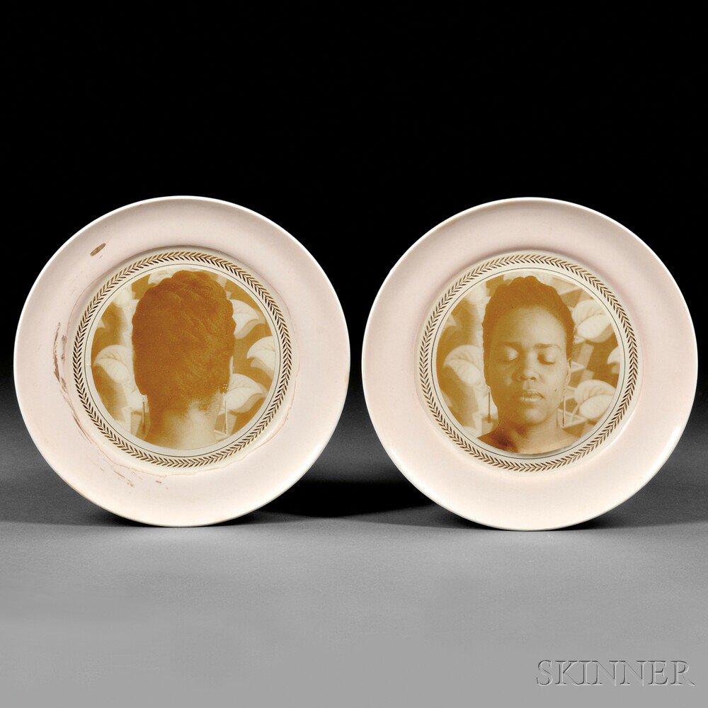 Appraisal: Carrie Mae Weems American b Two China Plates with Photographic