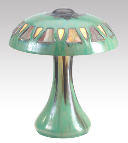 Appraisal: FULPER Mushroom-shaped table lamp covered in Flemington Green flambe glaze