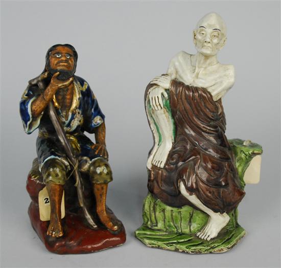 Appraisal: TWO CHINESE POLYCHROME FIGURES one depicting a monk and the