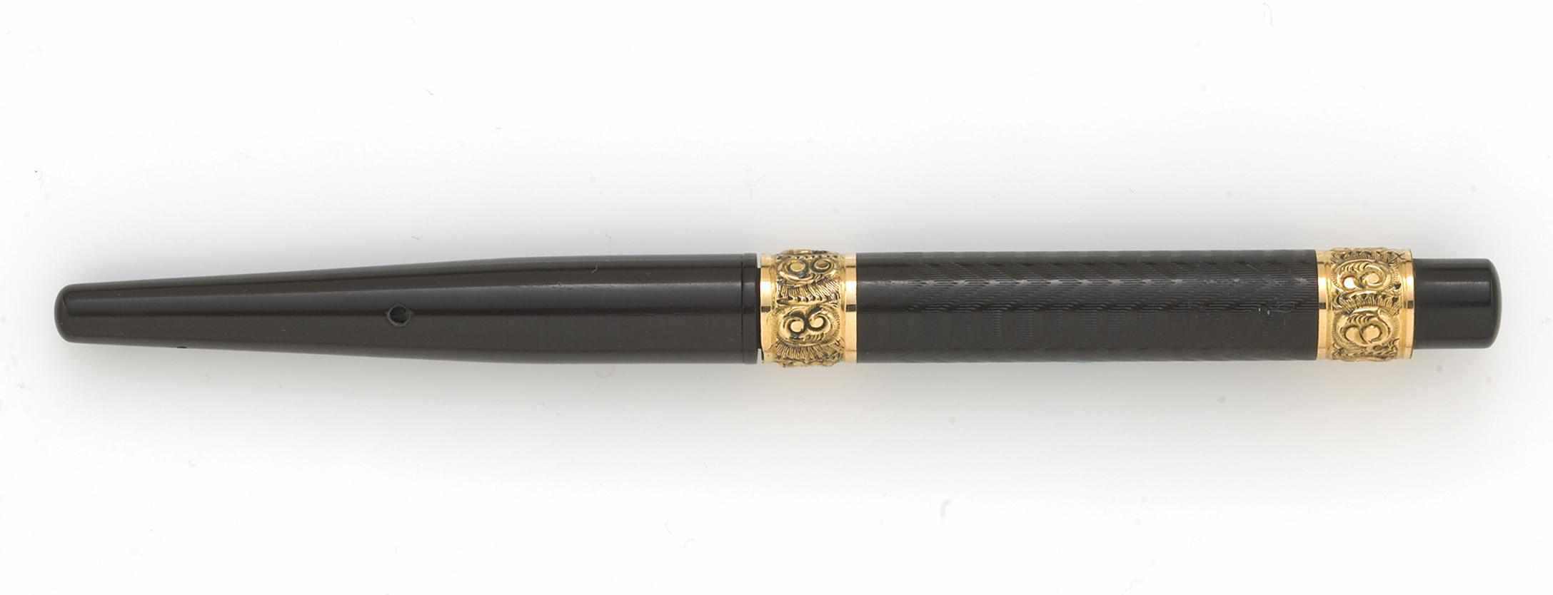 Appraisal: WATERMANS Fountain Pen taper cap black chased hard rubber with