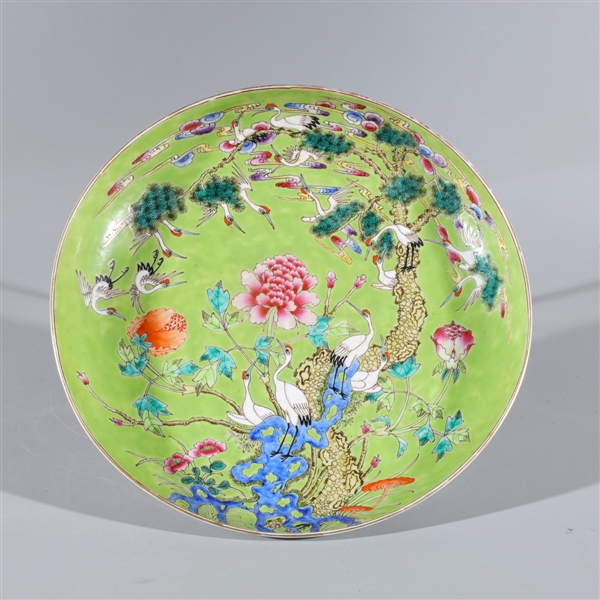 Appraisal: Chinese famille rose enameled porcelain charger with birds and flowers