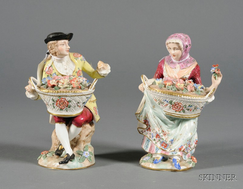 Appraisal: Pair of German Porcelain Figural Salt Cellars th century formed