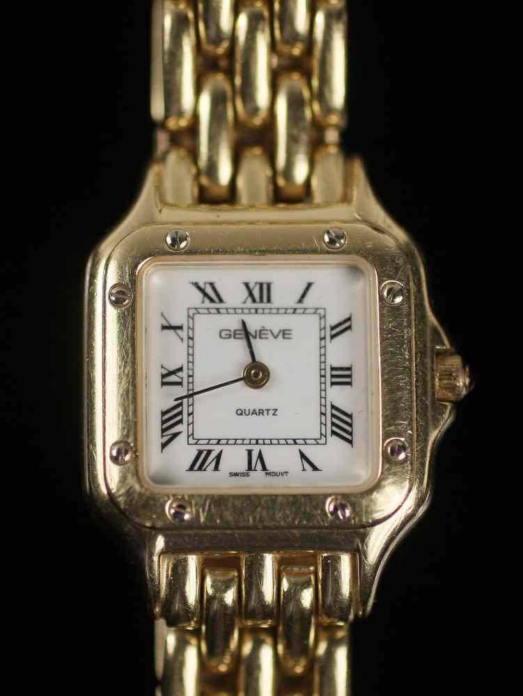 Appraisal: LADY'S WATCH - K gold square head wristwatch Geneva quartz