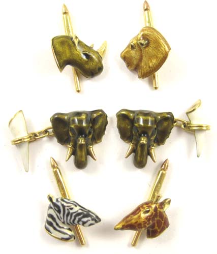 Appraisal: AFRICAN SAFARI STYLE TUXEDO CUFFLINKS AND STUD SET enameled K