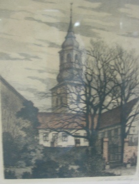 Appraisal: TWO GERMAN COLOR ENGRAVINGS the first a church with steeple