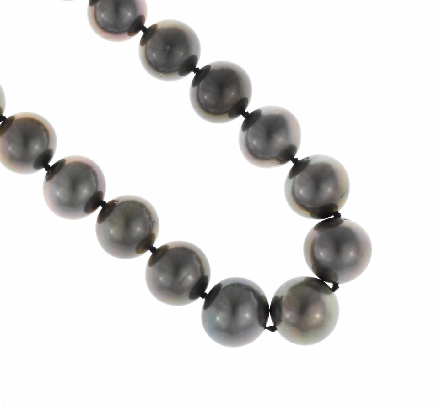 Appraisal: A colored South Sea cultured pearl graduated necklace black South