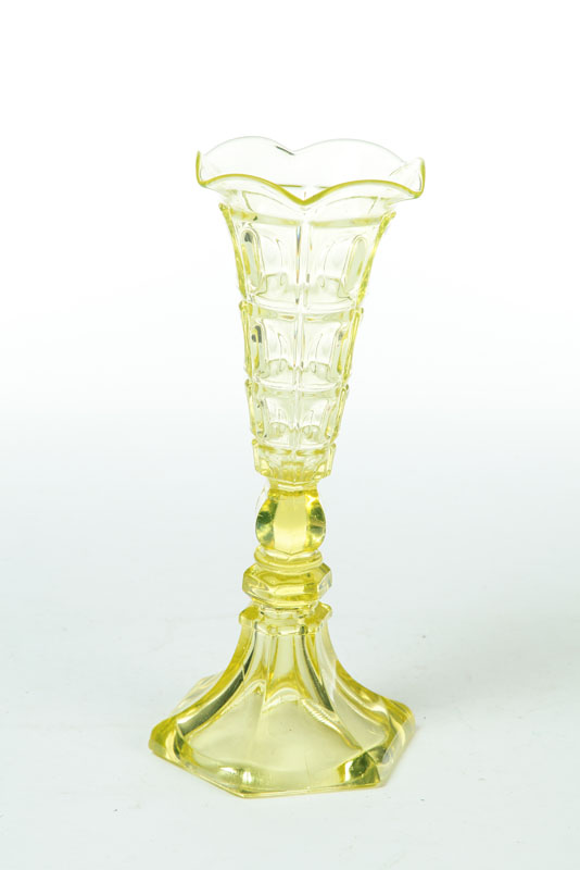 Appraisal: SANDWICH GLASS VASE American st half- th century Canary waffle