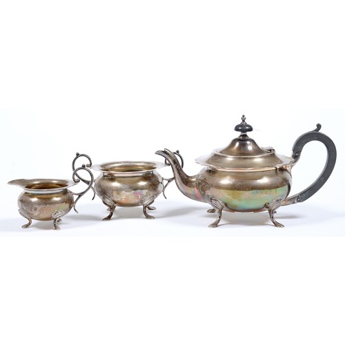 Appraisal: A George V silver tea service on hoof feet teapot