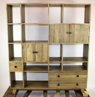 Appraisal: Weathered wood cube open bookcase Weathered wood cube open double