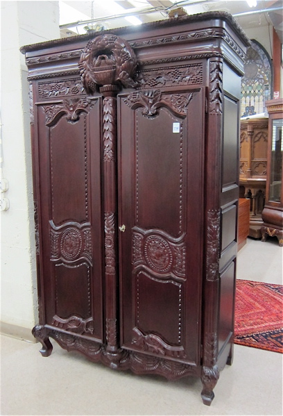 Appraisal: LOUIS XV STYLE CARVED MAHOGANY ARMOIRE featuring full length panel