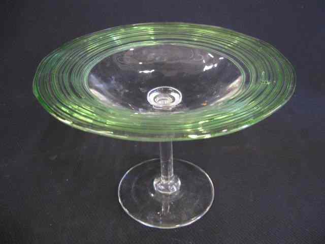 Appraisal: Steuben Art Glass Compote emerald threading on clear pedestal base