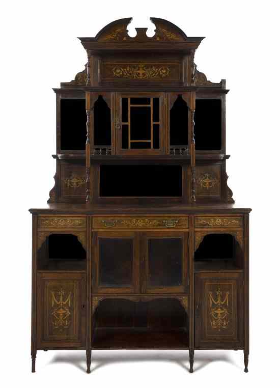 Appraisal: An Edwardian Marquetry Decorated Rosewood Sideboard Birmingham Furnishing in two