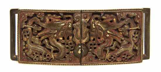 Appraisal: A Chinese Gilt Bronze Belt Buckle of rectangular form the