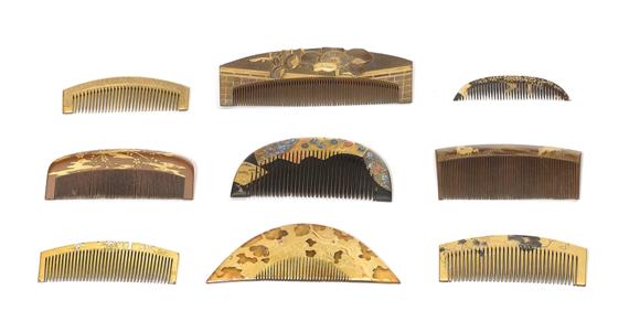 Appraisal: NINE FINELY LACQUERED COMBS Japan th th c L -