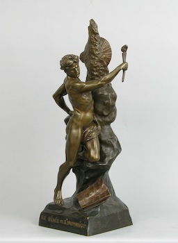 Appraisal: After Emile-Louis Picault Le Genie de L'Humanite Bronze with dark