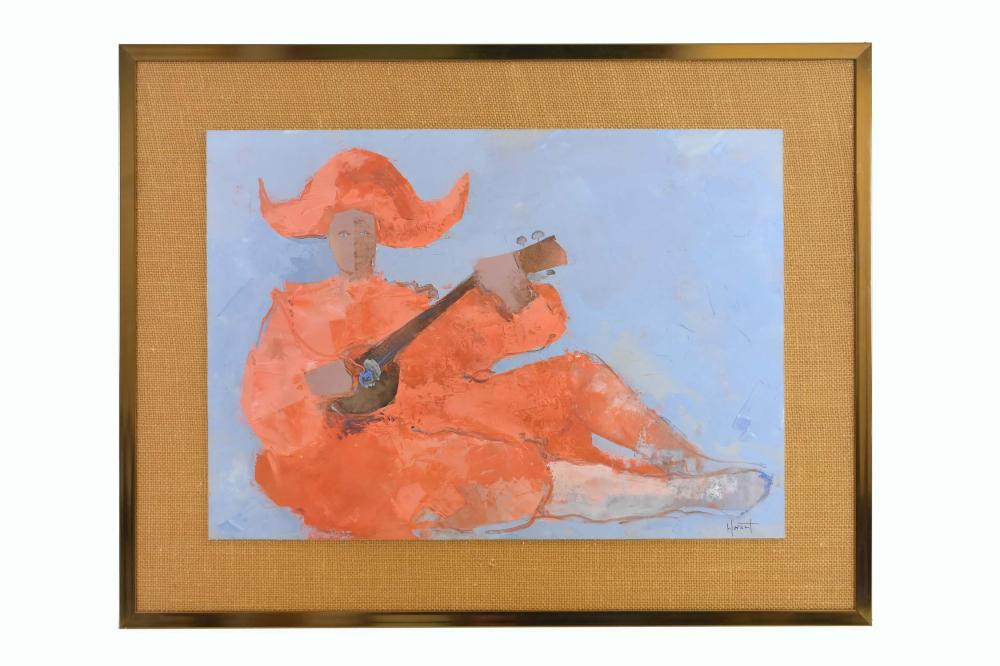 Appraisal: MODERNIST PAINTING TH CENTURY SCHOOL Seated Harlequin with Banjo Signed