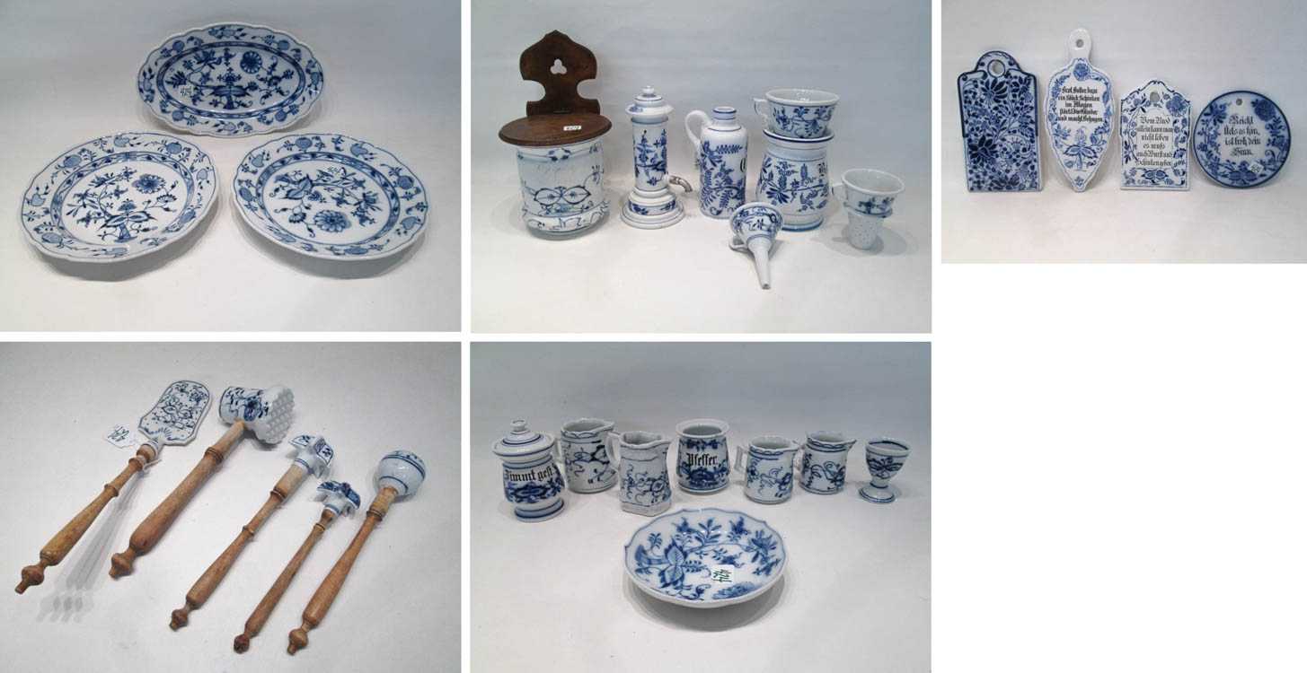 Appraisal: ASSORTED BLUE AND WHITE PORCELAIN KITCHENWARE twenty-seven pieces including Meissen