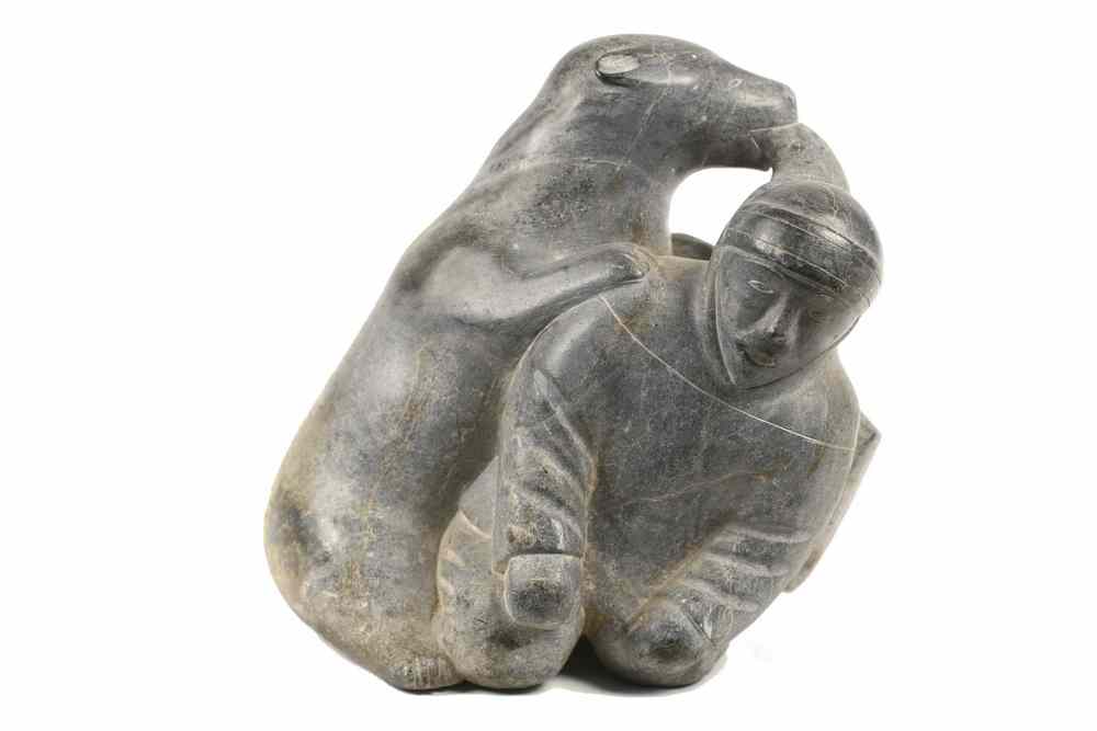 Appraisal: ESKIMO CARVING - Inuit Carved Greenstone Sculpture of a Bear