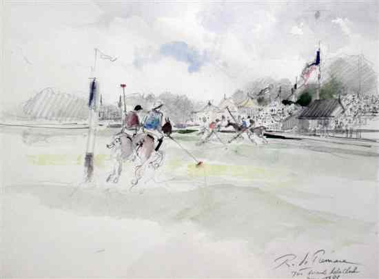 Appraisal: R Le Cremane three pencil and watercolours 'The Guards Polo