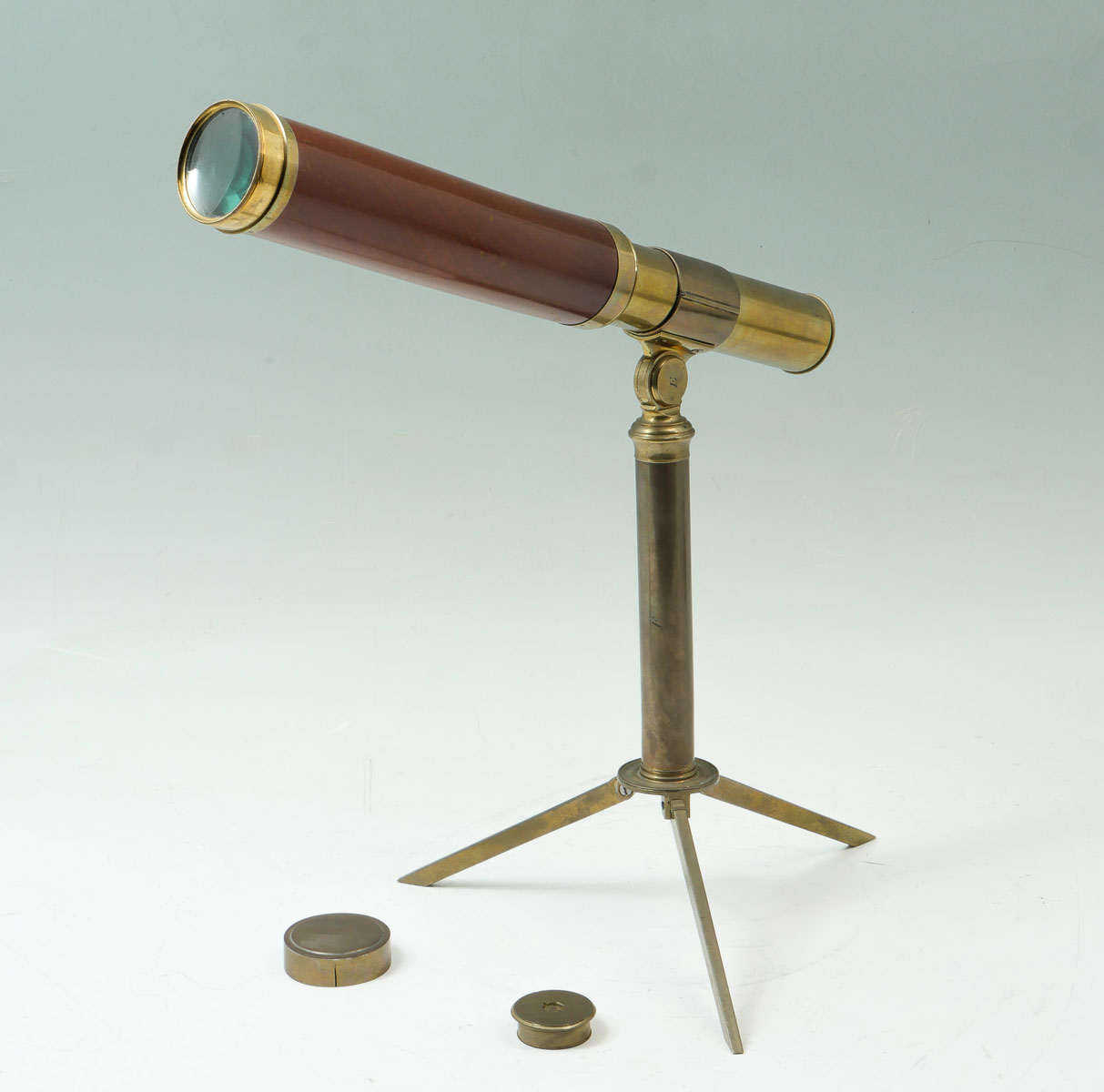 Appraisal: ENGLISH BRASS MAHOGANY NAIRNE SPYGLASS ON STAND Expandable th century