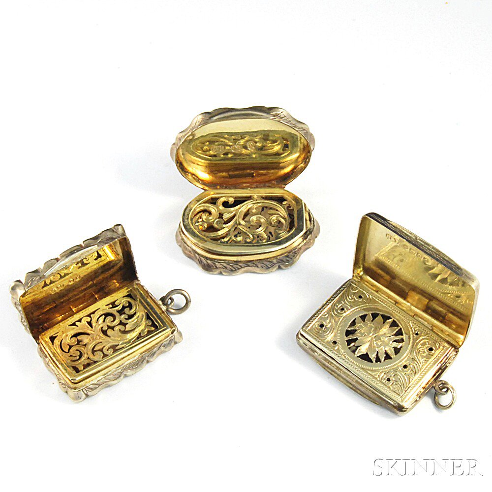 Appraisal: Three Sterling Silver Vinaigrettes each with full English hallmarks to