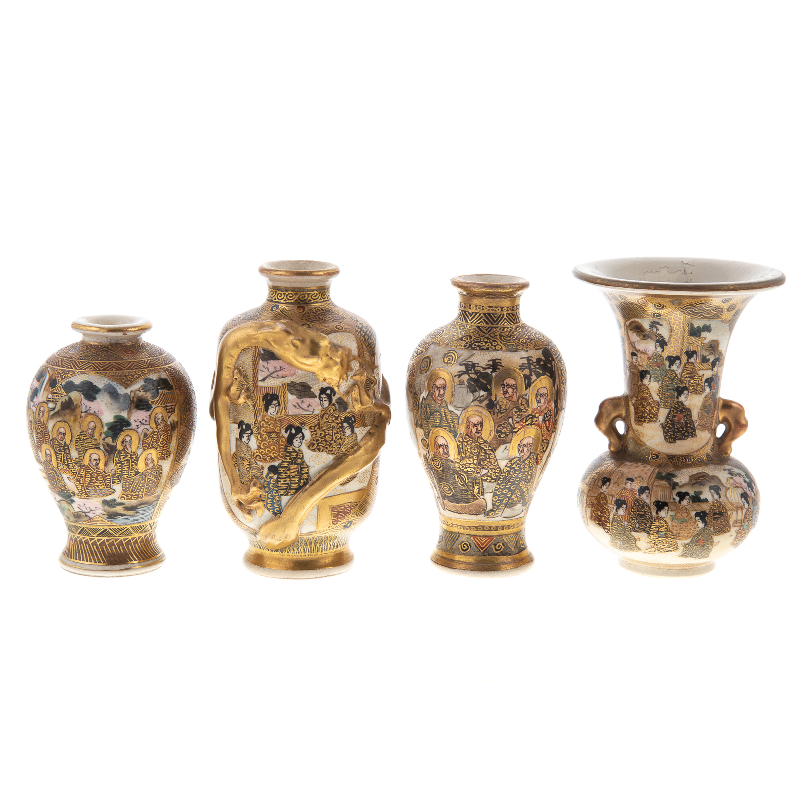 Appraisal: FOUR JAPANESE MINIATURE SATSUMA VASES Late th th century all