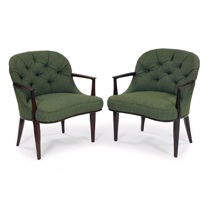 Appraisal: Edward Wormley Janus Collection armchairs pair mahogany frames with the