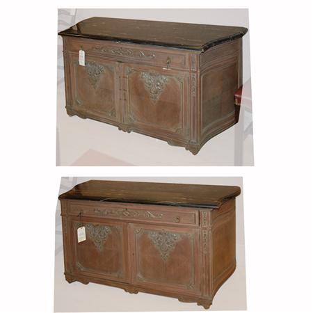 Appraisal: Pair of Transitional Louis XV XVI Style Marble Top Walnut