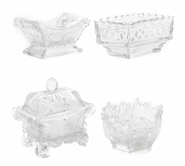 Appraisal: A group of four blown molded lacey glass salts th