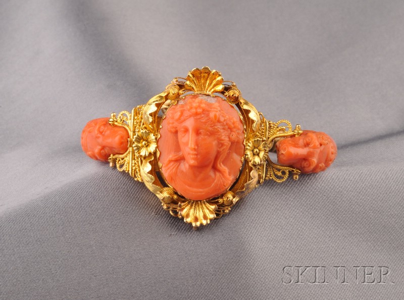 Appraisal: Antique kt Gold and Coral Cameo Bracelet centering the cameo