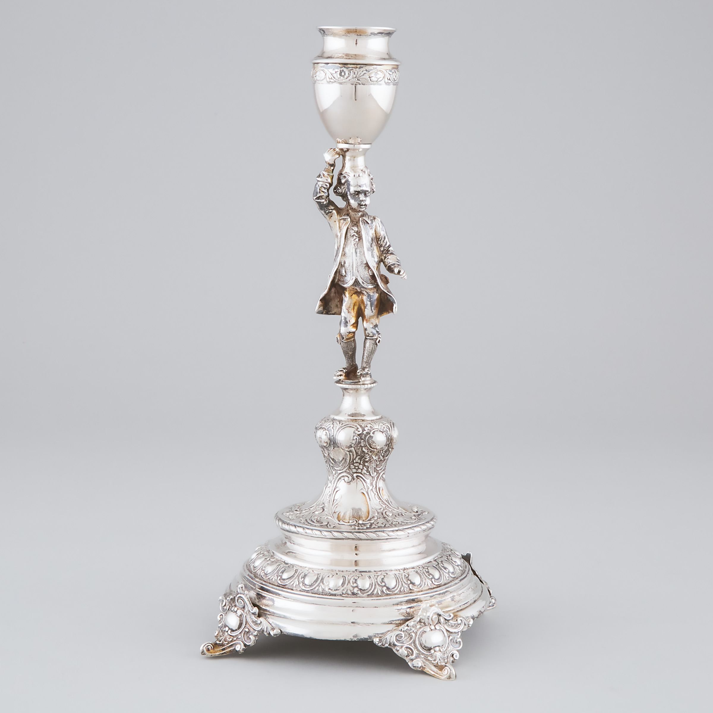 Appraisal: Austrian Silver Figural Candlestick Vienna late th century height in