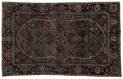 Appraisal: Kashan rug quatrefoil central medallion within a pointed brick-red medallion