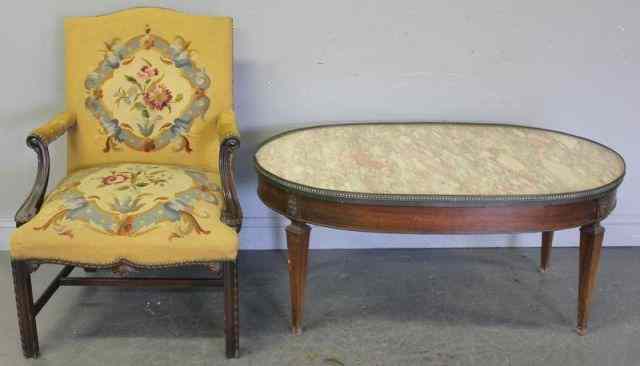 Appraisal: Vintage Oval Marble Top Coffee Table with PiercedGallery with a