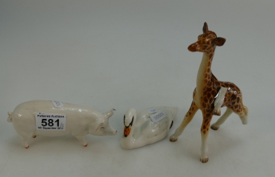 Appraisal: Beswick small giraffe leg broken swan and sow A